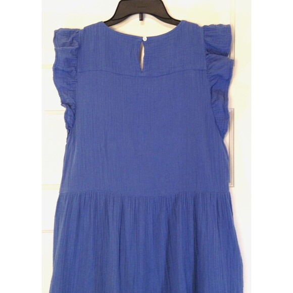 J.Crew Dress Wn L Blue Babydoll Tiered Ruffled Pockets Peasant Milkmaid Cottage - Picture 8 of 11